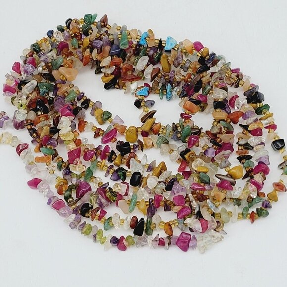 Lot Of 3 Semi Precious Gemstone Infinity Chip Necklaces Two 36" One 31" Boho - Picture 9 of 9